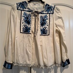Zara Blouse with Blue Embroidery